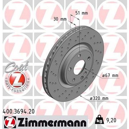 ZIMMERMANN Brake Disc - Standard/Coated, 400.3694.20 400.3694.20